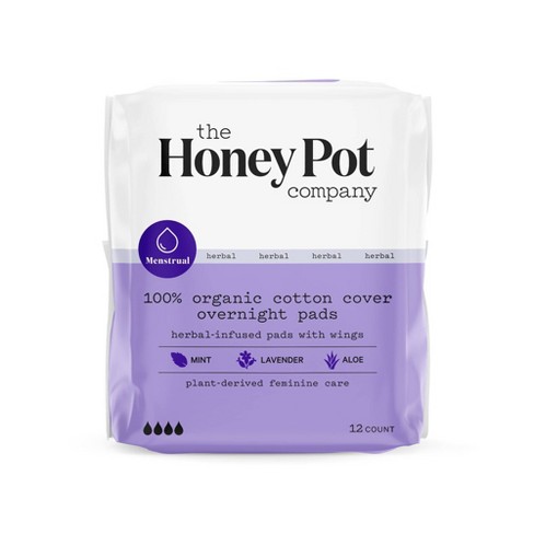 The Honey Pot Overnight Pads, Herbal, 12 Count