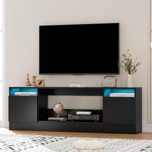 Jojoka Modern TV Stand for TV Up to 75",70''Media Console Table Cabinets With Storage and LED Lights,Black - 1 of 4