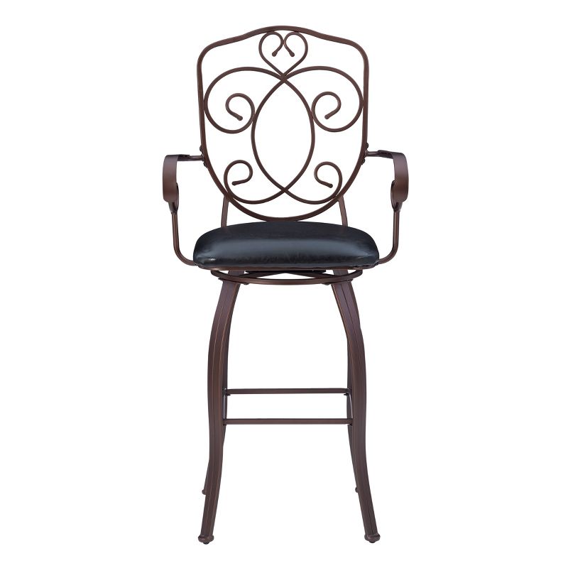 30&#34; Clacy Crested Back Faux Leather Padded Seat Barstool with Arms Brown - Linon, 4 of 13