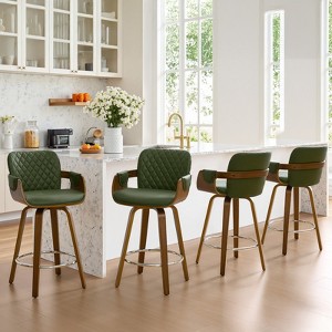 Bekrvio 26" Swivel Counter Stools with Back & Arms, Faux Leather Mid-Century Bar Stools for Kitchen Island, Walnut Frame, Set of 1/2/3/4 - 1 of 4
