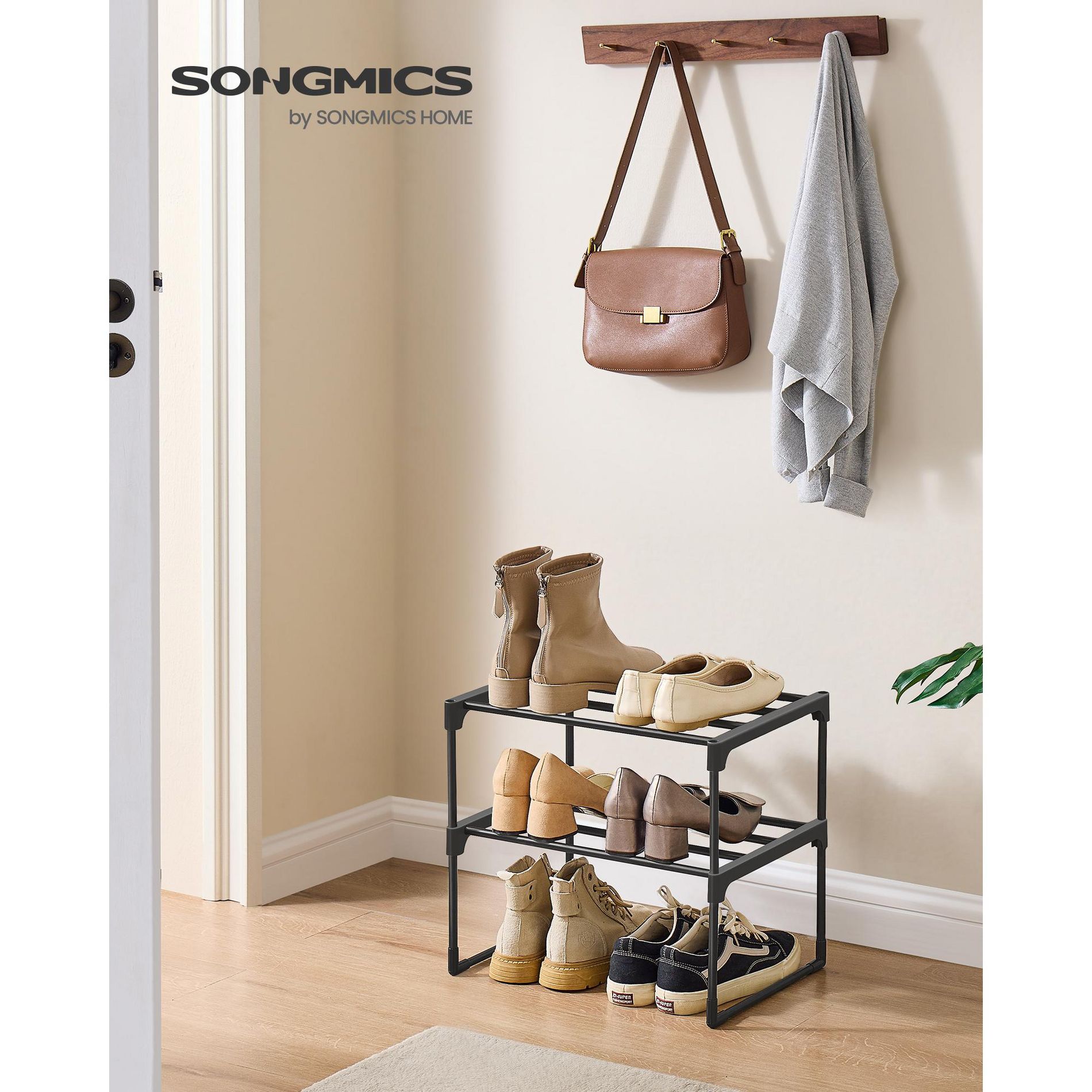 SONGMICS Shoe Rack, 2/4-Tier Shoe Organizer, Metal Storage Shelf, Stackable, Garage,