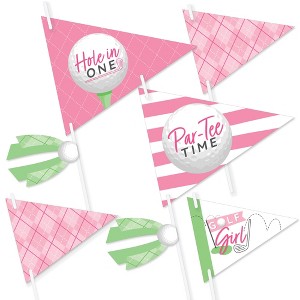 Big Dot of Happiness Golf Girl - Triangle Pink Birthday Party or Baby Shower Photo Props - Pennant Flag Centerpieces - Set of 20 - 1 of 4
