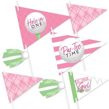 Big Dot of Happiness Golf Girl - Triangle Pink Birthday Party or Baby Shower Photo Props - Pennant Flag Centerpieces - Set of 20