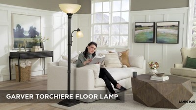 Bronze Adjustable Torchiere Floor Lamp with Amber Glass Shades