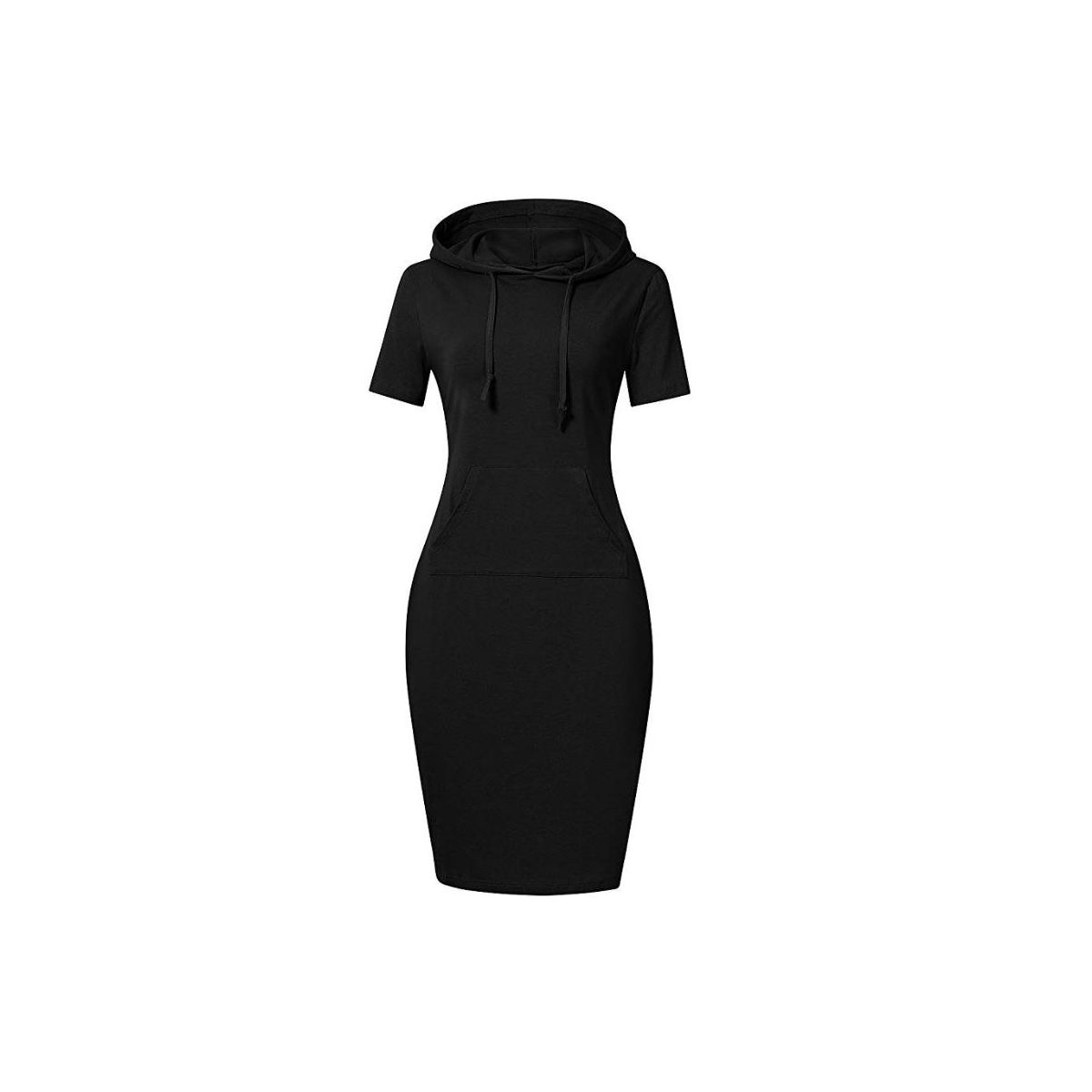 Women Short Sleeve Pocket Knee Length Slim Pullover Hoodie Dress
