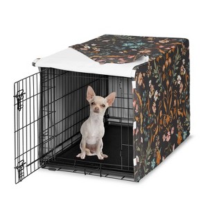 Sweet Jojo Designs Girl Dog Crate Kennel Cover 24in. Boho Floral Wildflower Black and Orange - 1 of 4