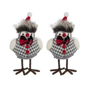 Cesicia 3.9x4.3x6.3" Fabric Bird with Plaid Bow-Tie&Red Hat for Holiday Decor, 2 Pack - 1 of 4
