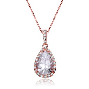 Guili Cubic Zirconia Pear-Shaped Pendant Necklace in Gold or Rose Gold—Elegant and Sparkling, Perfect for Everyday or Special Occasions. - 1 of 3