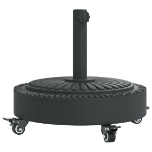vidaXL Parasol Base with Wheels - Black Round Heavy-Duty Umbrella Holder - Fits Ø1.5/1.9" Poles - 59.5 lbs - PE/Iron/Concrete - 1 of 4