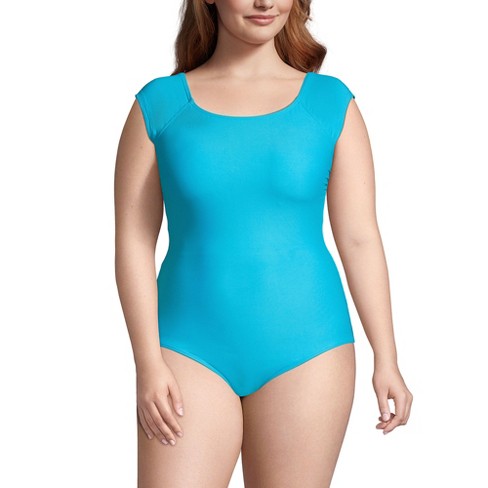 Lands' End Women's Plus Size Chlorine Resistant Tummy Control Cap Sleeve  X-back One Piece Swimsuit - 16w - Turquoise : Target