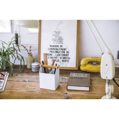 White Light Wood Scandinavian Pen Organizer with Wooden Accents