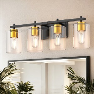DORESshop 4-Light KD Industrial  Bathroom Wall Sconce, Black and Gold with Clear Glass Shades for Vanity, Bedroom, and Living Room (Bulb Not Included) - 1 of 4