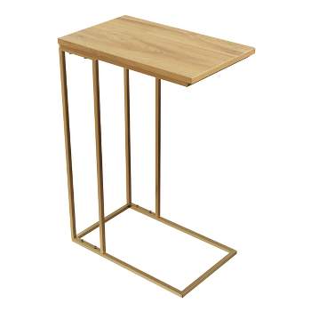 C-Shaped End Table - Mango Wood Side Table with Gold Iron Frame for Couch, Loveseat, or Bed - Modern Living Room Furniture by Lavish Home