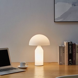 Brightech Venus Mid-Century Dimmable (Includes LED Light Bulb) Round Desk Table Lamp Frosted White Glass - 1 of 4