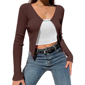 Clearlove Women's Knit Crop Cardigan Sweater Scoop Neck Shawl Knitted Bolero Shrug Sweater Open Front - 1 of 4