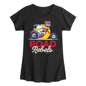 Girls' - Peanuts - Snoopy Road Rebels Fitted Short Sleeve Graphic T-Shirt - 1 of 4