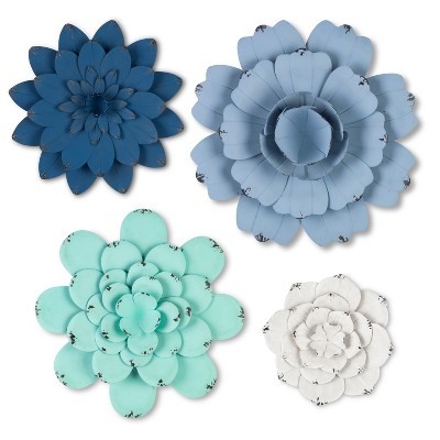 Lone Elm Studios Assorted, Bold and Blue Metal Wall Flowers (Set of 5)
