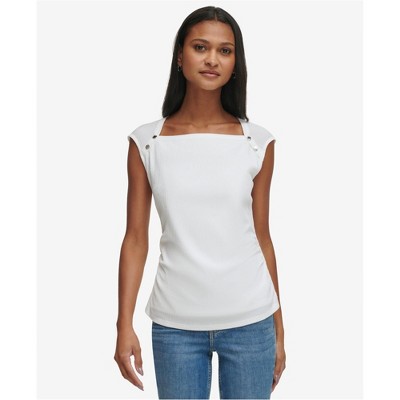 Calvin Klein Womens Faux Buttons Pullover Blouse