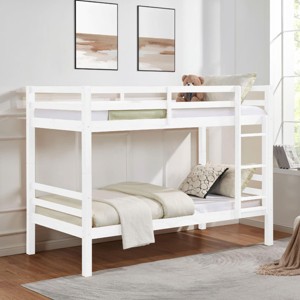 INFURNIC Beds Twin Over Twin Bunk Bed with High Guardrails Sturdy Wood Frame and Ladder for Kids Teens, White, 79.13"*43.31"*61.81" - 1 of 4