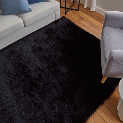 Indochine Black Hand-Tufted Synthetic Fur Area Rug
