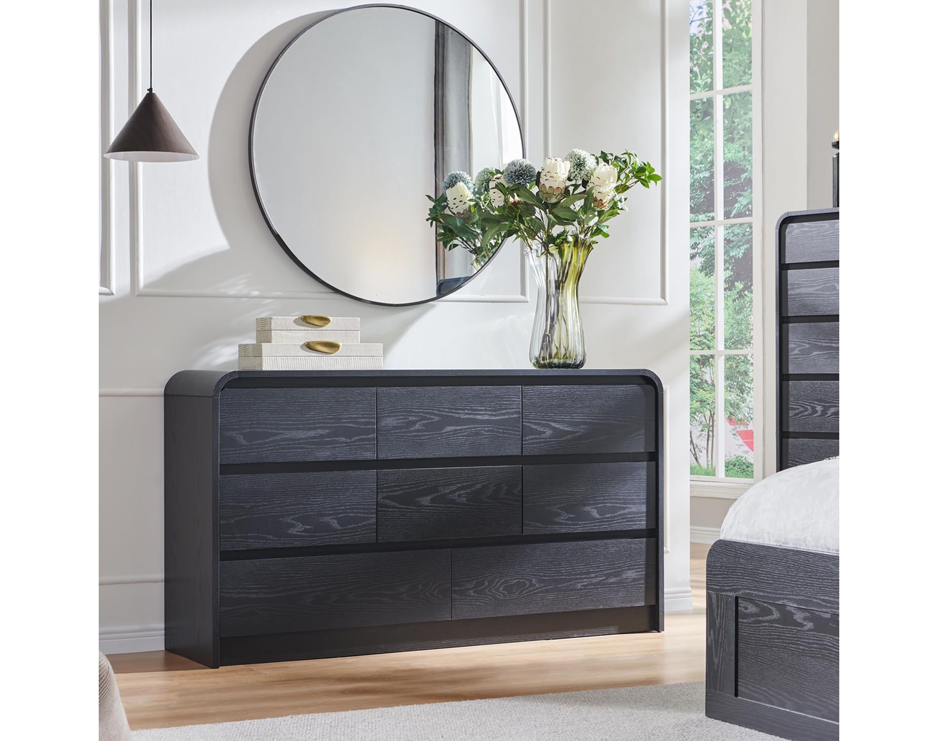 SinCiDo Modern 8 Drawer Dresser, Curved Profile Design, 55" Wide Mid Century Wood Storage Organizer for Bedroom, Living Room