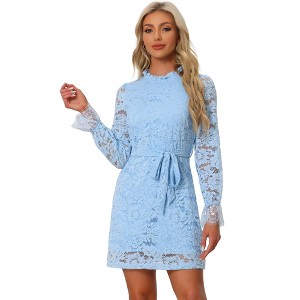 Allegra K Women's Elegant Ruffle Crew Neck Formal Elegant Mini Floral Lace Dress - 1 of 4