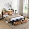 TiramisuBest Queen Size Bed Frame with Storage Headboard and 2 Drawers - Black+Brown MDF+Steel Design - 2 of 4