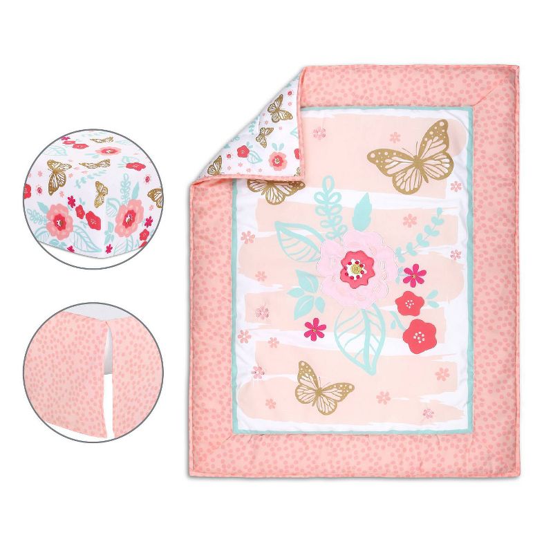 The Peanutshell Aflutter Baby Crib Bedding Set, Pink Floral/Butterfly - 3pc, 3 of 6