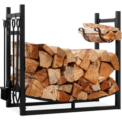 Best Choice Products 34.25in Steel Firewood Log Rack & Tool Set for Fire Pit, Fireplace w/ Kindling Holder