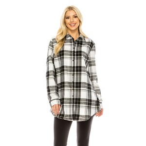 Haute Edition | Women's Long Sleeve Tunic Length Plaid Button Down Shirt - 1 of 3