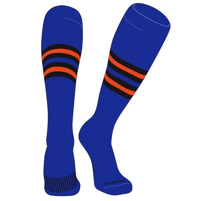 PEAR SOX Striped OTC Baseball, Softball, Football Socks (F) Royal, Black, Orange (L)