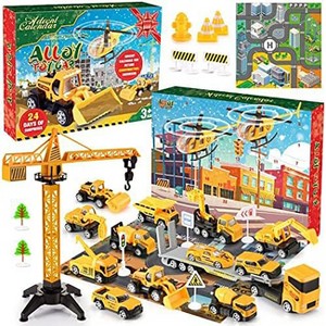 Aoibox 24 Piece Advent Calendar for Kids 24 Days Countdown with Alloy Construction Vehicles Helicopters Cars Road Signs Play Maps - 1 of 4
