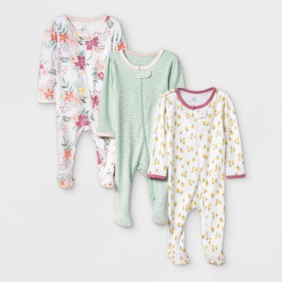 Photo 1 of Baby Girls&#39; 3pk Meadow Zip-Up Sleep N&#39; Play - Cloud Island&#8482; White/Mint/Yellow 3-6M