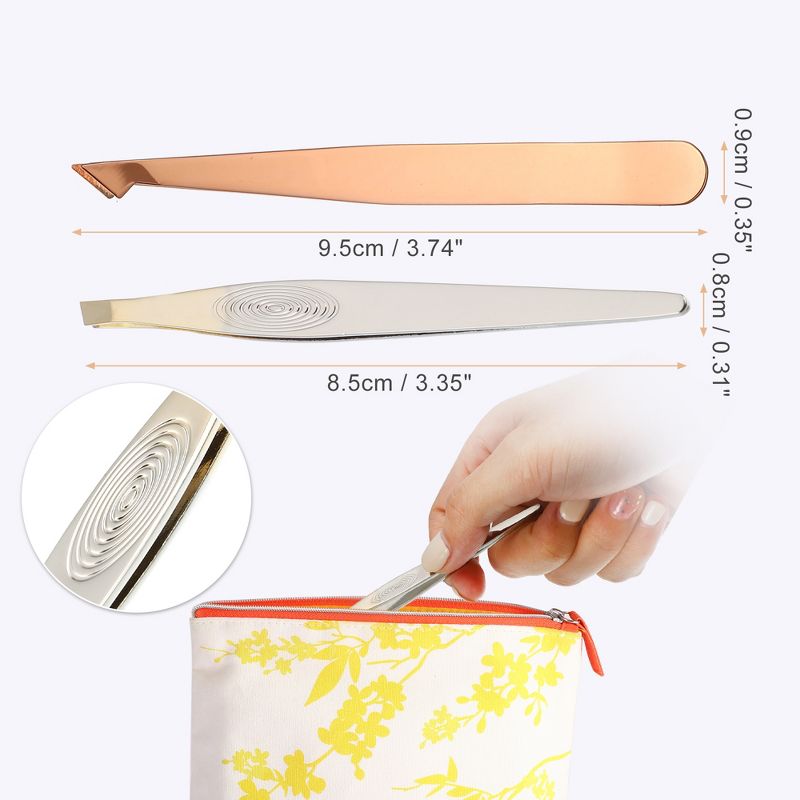 Unique Bargains Thread Stainless Steel Eyebrow Tweezers Rose Gold Tone 2 Pcs, 4 of 7