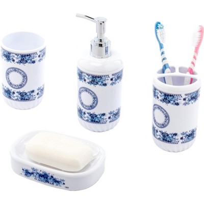 Hearts & Lace 4-Piece Ceramic Bathroom Accessory Pink  or Blue Gift Set 