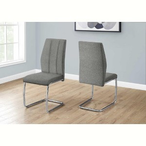 Monarch Specialties Dining Chair Set Of 2 Side Upholstered Kitchen Dining Room 39 Inch Height Grey Fabric Chrome Metal Contemporary Modern - 1 of 4