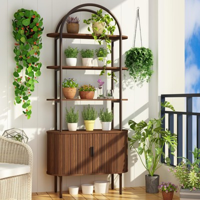 MOEPISY 71 Inch 5 Tier Shelf, Large Bookcase with 2 Door Storage Cabinet Modern Tall Broad Bookshelves Organizer with Arched Top