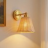 DORESshop 7 in.1-Light Brass Boho Rattan Wall Sconce with Swing Arm, Natural Woven Light Fixture for Bedroom, Living Room,Entryway - 2 of 4