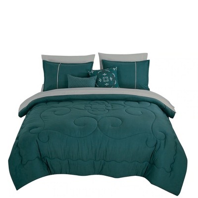Home Mart Goods Queen Size 9 Piece Bed-in-a-Bag Teal Green Floral Solid Soft Bedding Comforter Set — фото 2