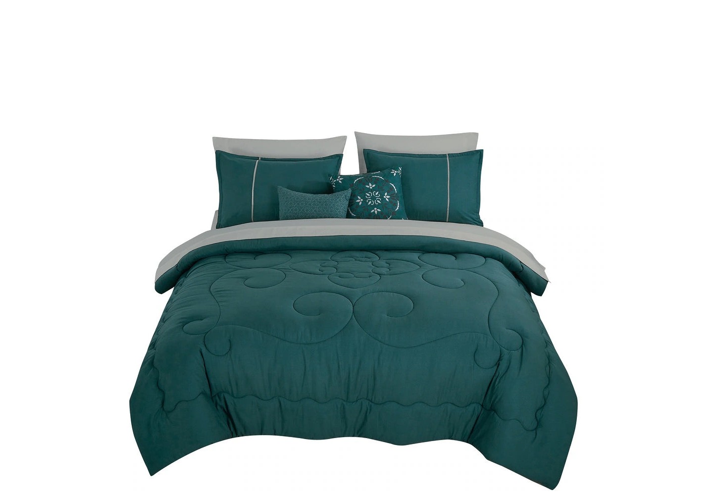 Постельное бельё Home Mart Goods Queen Size 9 Piece Bed-in-a-Bag Teal Green Floral Solid Soft Bedding Comforter Set, цвет: Бирюзовый — фото 2