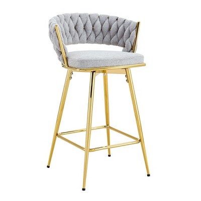 Lirago Two Sets of Swivel Bar Stools with Cotton-Linen Cushions & Electroplated Metal Frames-Rotatable Design for Restaurant,  Bar & Living Room, Gray