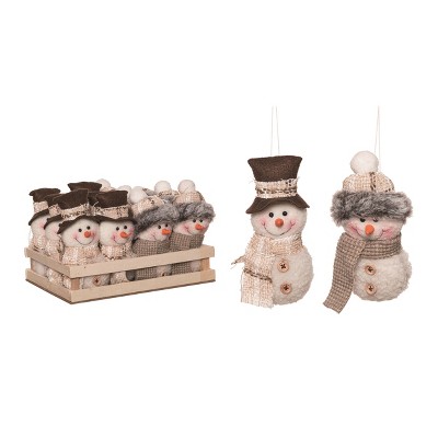 Transpac Polyester 9.75 in. Off-White Christmas Plush Rustic Plaid Snowman Ornaments In Crate Set of 12