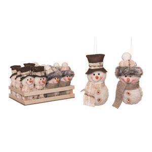 Transpac Polyester 9.75 in. Off-White Christmas Plush Rustic Plaid Snowman Ornaments In Crate Set of 12 - 1 of 2