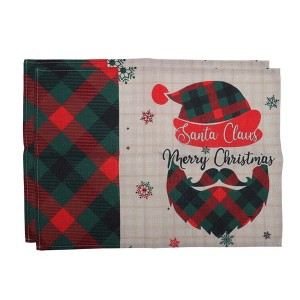 Unique Bargains Christmas Place Mats Plaid Linen Red Green Beige White 13"x17.7" 2 Pcs - 1 of 4