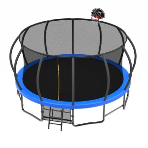 KWPZQEB Pumpkin Trampoline, Outdoor Kids Trampoline w/ Safety Enclosure & Ladder, Heavy Duty Jumping Mat w/ Basketball Hoop & Anti-Rust Coating - 1 of 4