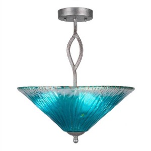 Toltec Lighting Revo 3 - Light Flush Mount in  Aged Silver with 16" Teal Crystal Shade - 1 of 1
