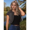 INSPIRE CHIC Women's Cap Sleeve Slim Fit Summer Open Front Crop Denim Jacket - 2 of 4