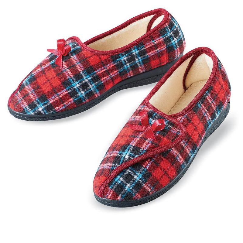 Collections Etc Adjustable Cushioned Insole Non-Slip Plaid Slippers, 3 of 5