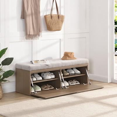 49"W Shoe Storage Bench, Entryway Shoe Cabinet, Storage Ottoman with Padded Seat Cushion and Double Doors-ModernLuxe