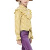 Girls Long Sleeve Ruffle Plaid Shirts Front Button Down Shirts for Girls Waist Knot Plaid Shirts - 3 of 4